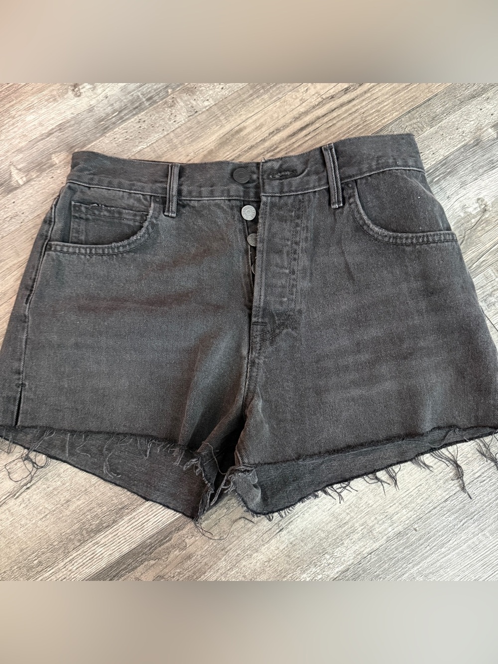 GRLFRND Black High-Rise Cutoff Denim Shorts